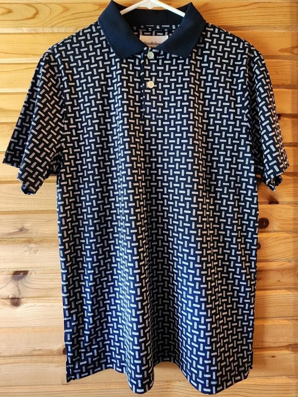 Goodfellow & Co. navy blue polo shirt with white geometric pattern Size M #polo